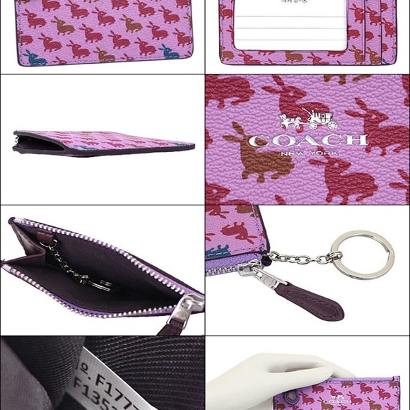 COACH RABBIT ID WALLET SKINNY COIN PURSE KEY CHAIN - Picture 2 of 3